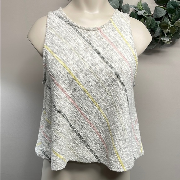 NWT Lou & Grey Textured Crop Sleeveless Swing Tank Top Blouse Diagonal Striped M - Picture 1 of 16